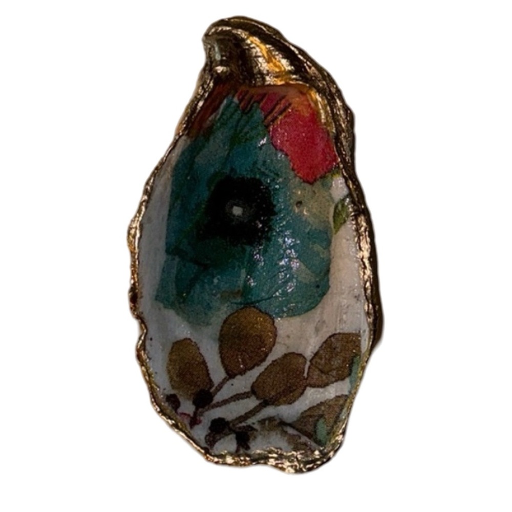 Decoupage Oyster Shell With Flowers